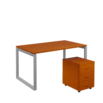 SET-O 348 stůl kancelářský, kovová podnož stříbrná + kontejner pojízdný, 3-zásuvkový, třešeň šumavská