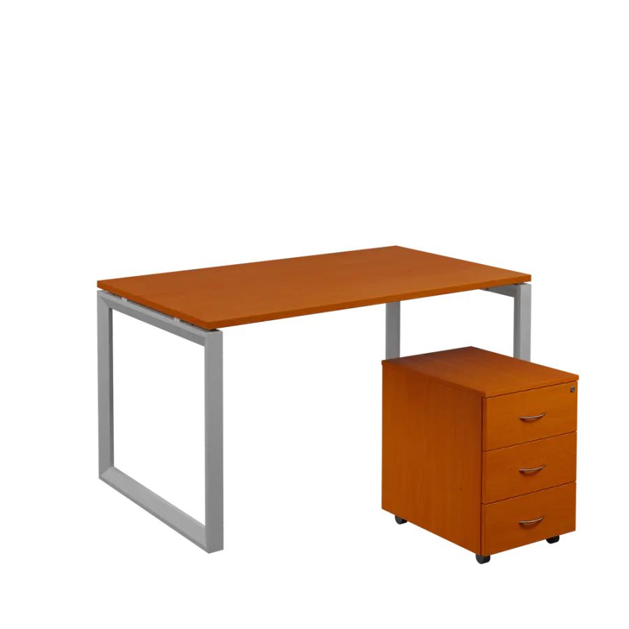 SET-O 348 stůl kancelářský, kovová podnož stříbrná + kontejner pojízdný, 3-zásuvkový, třešeň šumavská