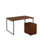 SET-O 348 stůl kancelářský, kovová podnož stříbrná + kontejner pojízdný, 3-zásuvkový, ořech královsk