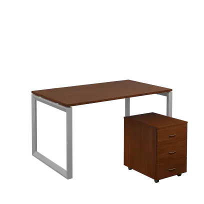 SET-O 348 stůl kancelářský, kovová podnož stříbrná + kontejner pojízdný, 3-zásuvkový, ořech královský