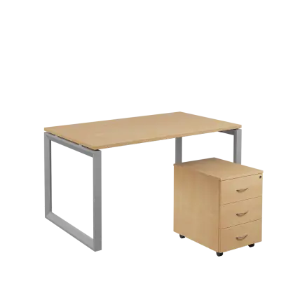 SET-O 348 stůl kancelářský, kovová podnož stříbrná + kontejner pojízdný, 3-zásuvkový, bříza irská