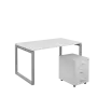SET-O 348 stůl kancelářský, kovová podnož stříbrná + kontejner pojízdný, 3-zásuvkový, bílá
