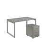 SET-O 348 stůl kancelářský, kovová podnož stříbrná + kontejner pojízdný, 3-zásuvkový, šedá