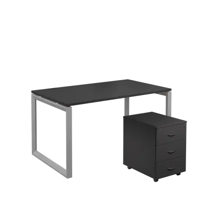 SET-O 348 stůl kancelářský, kovová podnož stříbrná + kontejner pojízdný, 3-zásuvkový, antracit