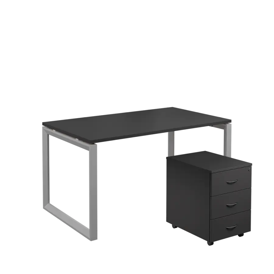 SET-O 348 stůl kancelářský, kovová podnož stříbrná + kontejner pojízdný, 3-zásuvkový, antracit