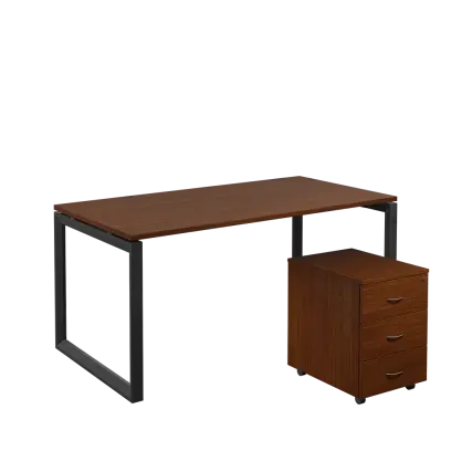 SET-O 368 stůl kancelářský, kovová podnož černá + kontejner pojízdný, 3-zásuvkový, ořech královský