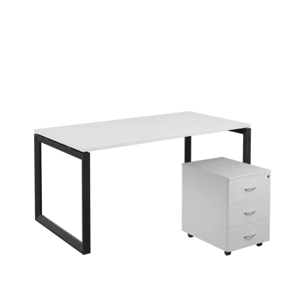 SET-O 368 stůl kancelářský, kovová podnož černá + kontejner pojízdný, 3-zásuvkový, bílá