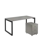 SET-O 368 stůl kancelářský, kovová podnož černá + kontejner pojízdný, 3-zásuvkový, šedá