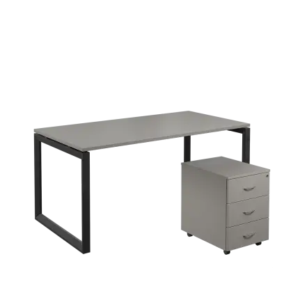 SET-O 368 stůl kancelářský, kovová podnož černá + kontejner pojízdný, 3-zásuvkový, šedá