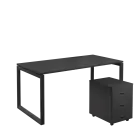 SET-O 368 stůl kancelářský, kovová podnož černá + kontejner pojízdný, 3-zásuvkový, antracit