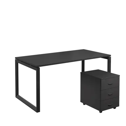 SET-O 368 stůl kancelářský, kovová podnož černá + kontejner pojízdný, 3-zásuvkový, antracit