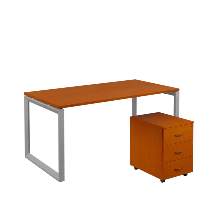 SET-O 368 stůl kancelářský, kovová podnož stříbrná + kontejner pojízdný, 3-zásuvkový, třešeň šumavská