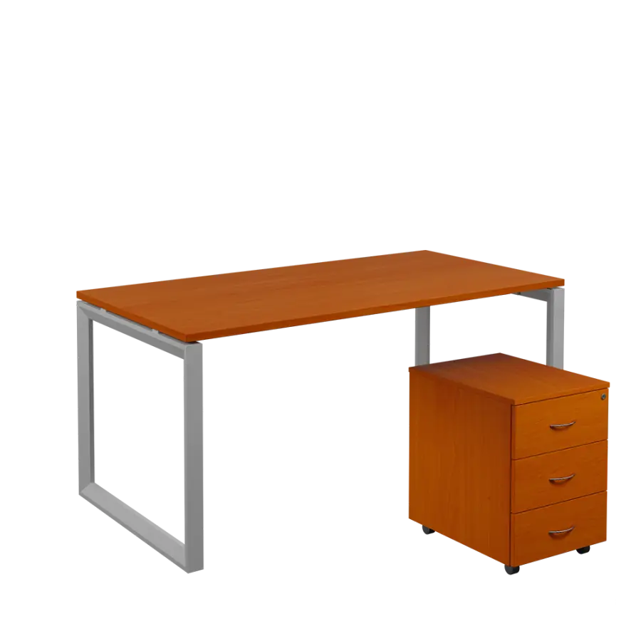 SET-O 368 stůl kancelářský, kovová podnož stříbrná + kontejner pojízdný, 3-zásuvkový, třešeň šumavská