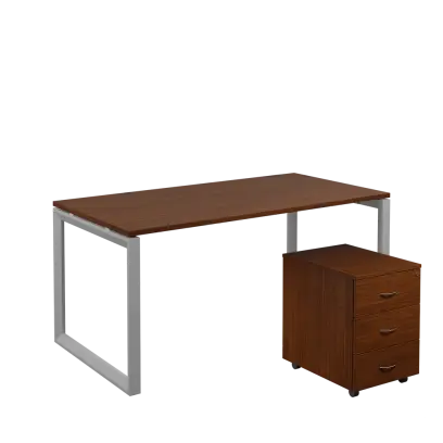 SET-O 368 stůl kancelářský, kovová podnož stříbrná + kontejner pojízdný, 3-zásuvkový, ořech královský