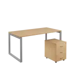 SET-O 368 stůl kancelářský, kovová podnož stříbrná + kontejner pojízdný, 3-zásuvkový, bříza irská