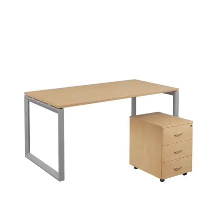 SET-O 368 stůl kancelářský, kovová podnož stříbrná + kontejner pojízdný, 3-zásuvkový, bříza irská