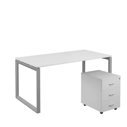 SET-O 368 stůl kancelářský, kovová podnož stříbrná + kontejner pojízdný, 3-zásuvkový, bílá