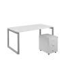 SET-O 368 stůl kancelářský, kovová podnož stříbrná + kontejner pojízdný, 3-zásuvkový, bílá