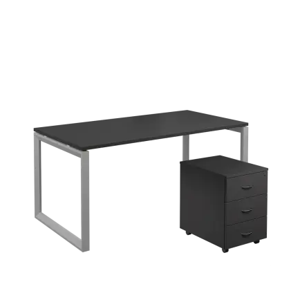 SET-O 368 stůl kancelářský, kovová podnož stříbrná + kontejner pojízdný, 3-zásuvkový, antracit