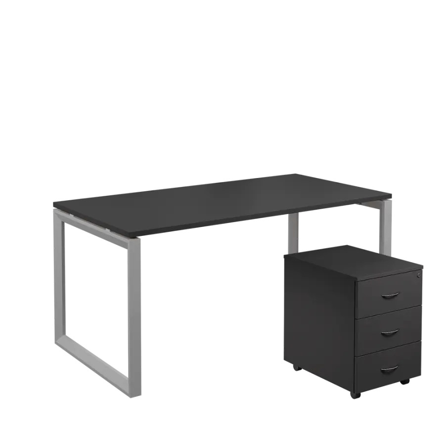 SET-O 368 stůl kancelářský, kovová podnož stříbrná + kontejner pojízdný, 3-zásuvkový, antracit