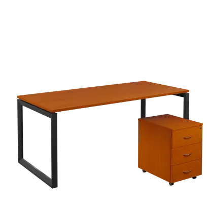 SET-O 388 stůl kancelářský, kovová podnož černá + kontejner pojízdný, 3-zásuvkový, třešeň šumavská