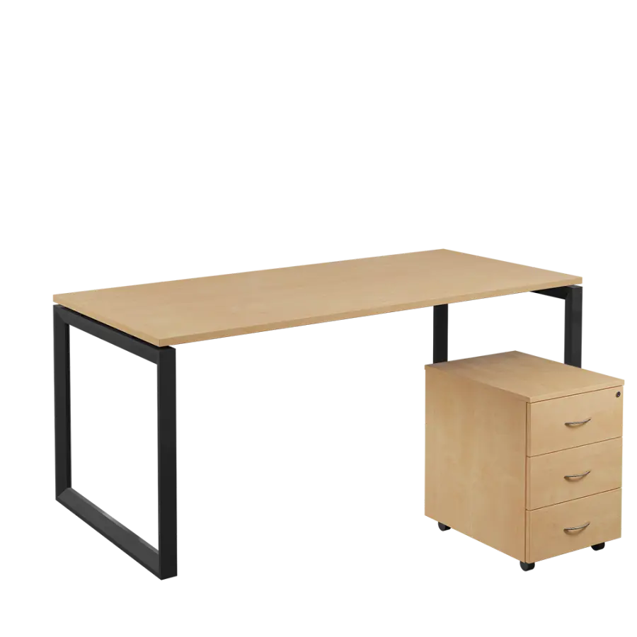 SET-O 388 stůl kancelářský, kovová podnož černá + kontejner pojízdný, 3-zásuvkový, bříza irská