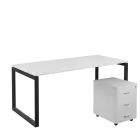 SET-O 388 stůl kancelářský, kovová podnož černá + kontejner pojízdný, 3-zásuvkový, bílá
