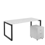 SET-O 388 stůl kancelářský, kovová podnož černá + kontejner pojízdný, 3-zásuvkový, bílá