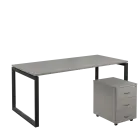 SET-O 388 stůl kancelářský, kovová podnož černá + kontejner pojízdný, 3-zásuvkový, šedá