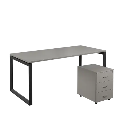 SET-O 388 stůl kancelářský, kovová podnož černá + kontejner pojízdný, 3-zásuvkový, šedá