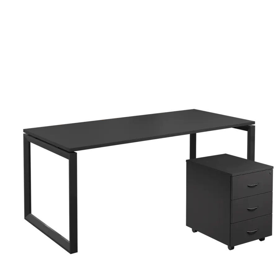 SET-O 388 stůl kancelářský, kovová podnož černá + kontejner pojízdný, 3-zásuvkový, antracit