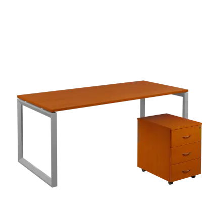 SET-O 388 stůl kancelářský, kovová podnož stříbrná + kontejner pojízdný, 3-zásuvkový, třešeň šumavská