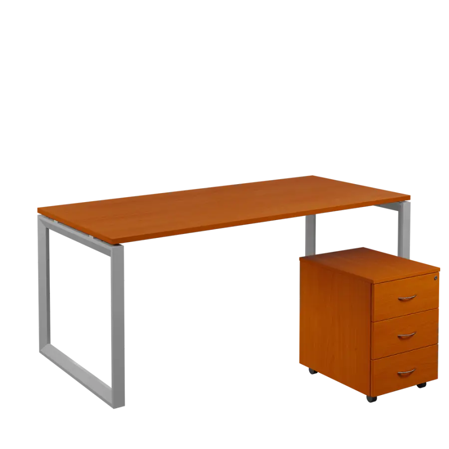 SET-O 388 stůl kancelářský, kovová podnož stříbrná + kontejner pojízdný, 3-zásuvkový, třešeň šumavská