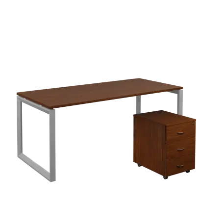 SET-O 388 stůl kancelářský, kovová podnož stříbrná + kontejner pojízdný, 3-zásuvkový, ořech královský