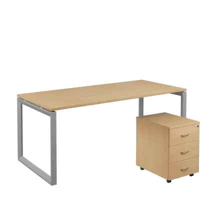 SET-O 388 stůl kancelářský, kovová podnož stříbrná + kontejner pojízdný, 3-zásuvkový, bříza irská