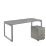 SET-O 388 stůl kancelářský, kovová podnož stříbrná + kontejner pojízdný, 3-zásuvkový, šedá