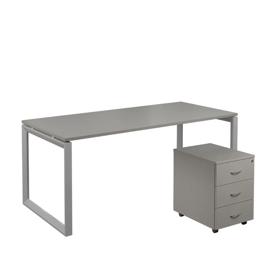 SET-O 388 stůl kancelářský, kovová podnož stříbrná + kontejner pojízdný, 3-zásuvkový, šedá