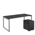 SET-O 388 stůl kancelářský, kovová podnož stříbrná + kontejner pojízdný, 3-zásuvkový, antracit