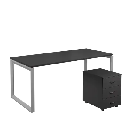 SET-O 388 stůl kancelářský, kovová podnož stříbrná + kontejner pojízdný, 3-zásuvkový, antracit