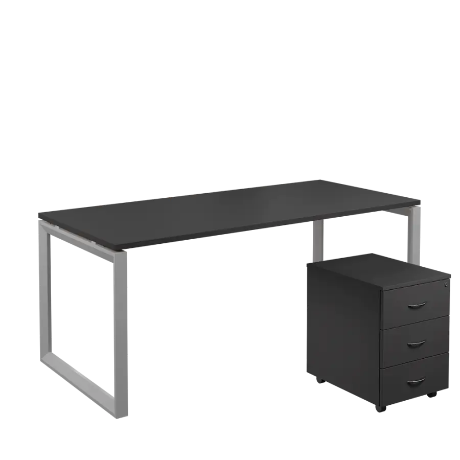 SET-O 388 stůl kancelářský, kovová podnož stříbrná + kontejner pojízdný, 3-zásuvkový, antracit