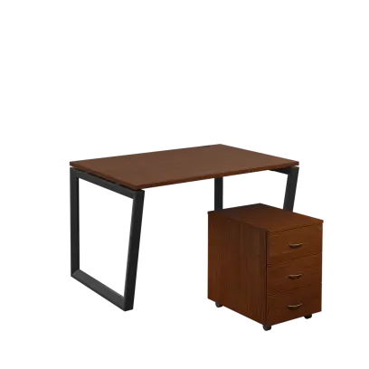 SET-V 328 stůl kancelářský, kovová podnož černá + kontejner pojízdný, 3-zásuvkový, ořech královský