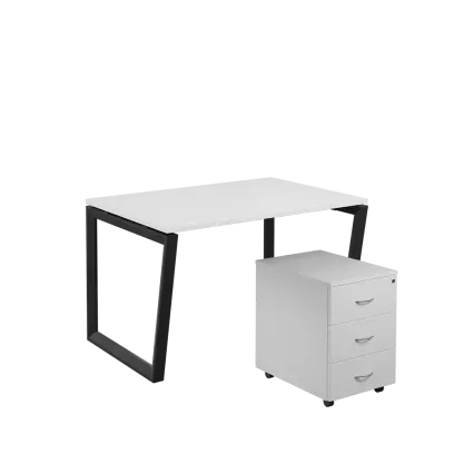 SET-V 328 stůl kancelářský, kovová podnož černá + kontejner pojízdný, 3-zásuvkový, bílá