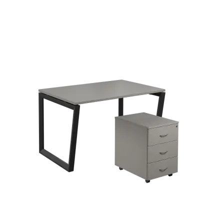 SET-V 328 stůl kancelářský, kovová podnož černá + kontejner pojízdný, 3-zásuvkový, šedá