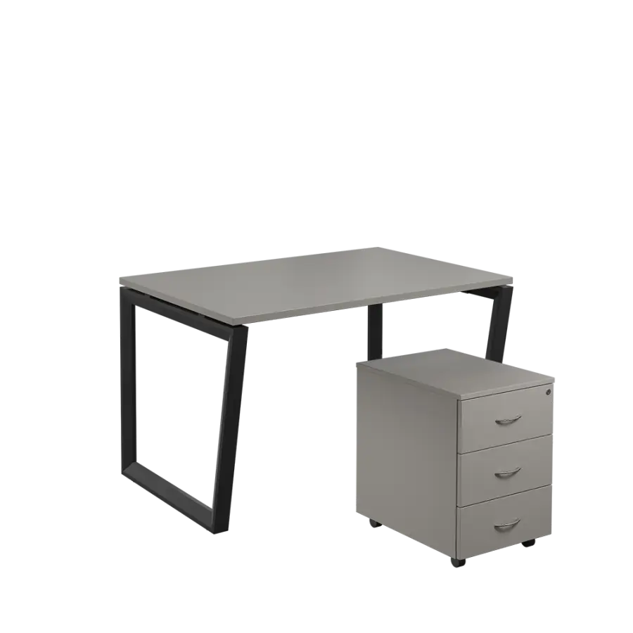 SET-V 328 stůl kancelářský, kovová podnož černá + kontejner pojízdný, 3-zásuvkový, šedá