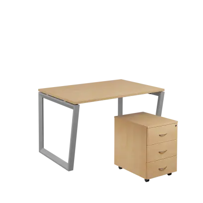 SET-V 328 stůl kancelářský, kovová podnož stříbrná + kontejner pojízdný, 3-zásuvkový, bříza irská