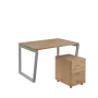 SET-V 328 stůl kancelářský, kovová podnož stříbrná + kontejner pojízdný, 3-zásuvkový, dub bardolino