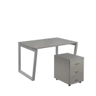 SET-V 328 stůl kancelářský, kovová podnož stříbrná + kontejner pojízdný, 3-zásuvkový, šedá