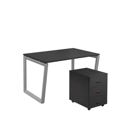 SET-V 328 stůl kancelářský, kovová podnož stříbrná + kontejner pojízdný, 3-zásuvkový, antracit