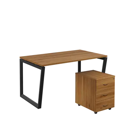 SET-V 348 stůl kancelářský, kovová podnož černá + kontejner pojízdný, 3-zásuvkový, ořech světlý