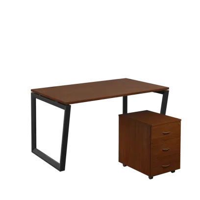 SET-V 348 stůl kancelářský, kovová podnož černá + kontejner pojízdný, 3-zásuvkový, ořech královský